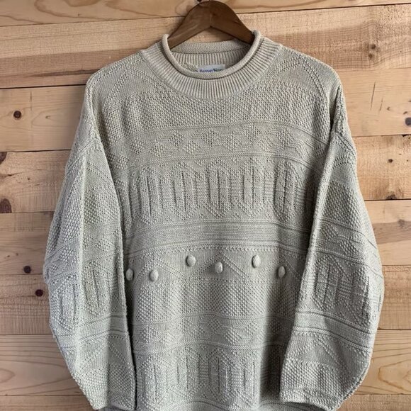 Sweaters - VTG Boundary Waters Tunic Sweater Women's L Tan Knit 3/4 Sleeve Fringe Boho